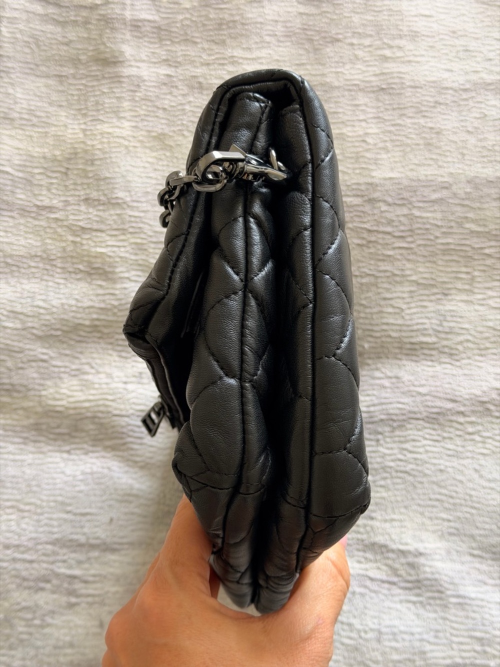 NWOT Zadig & Voltaire Rocky XL Quilted Leather Clutch Chain-Shoulder Bag - Black - Picture 11 of 16